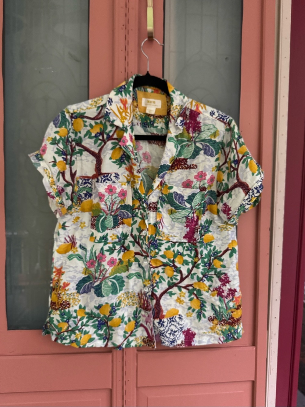 Maeve White Floral & Lemon Print Button-Up Shirt
